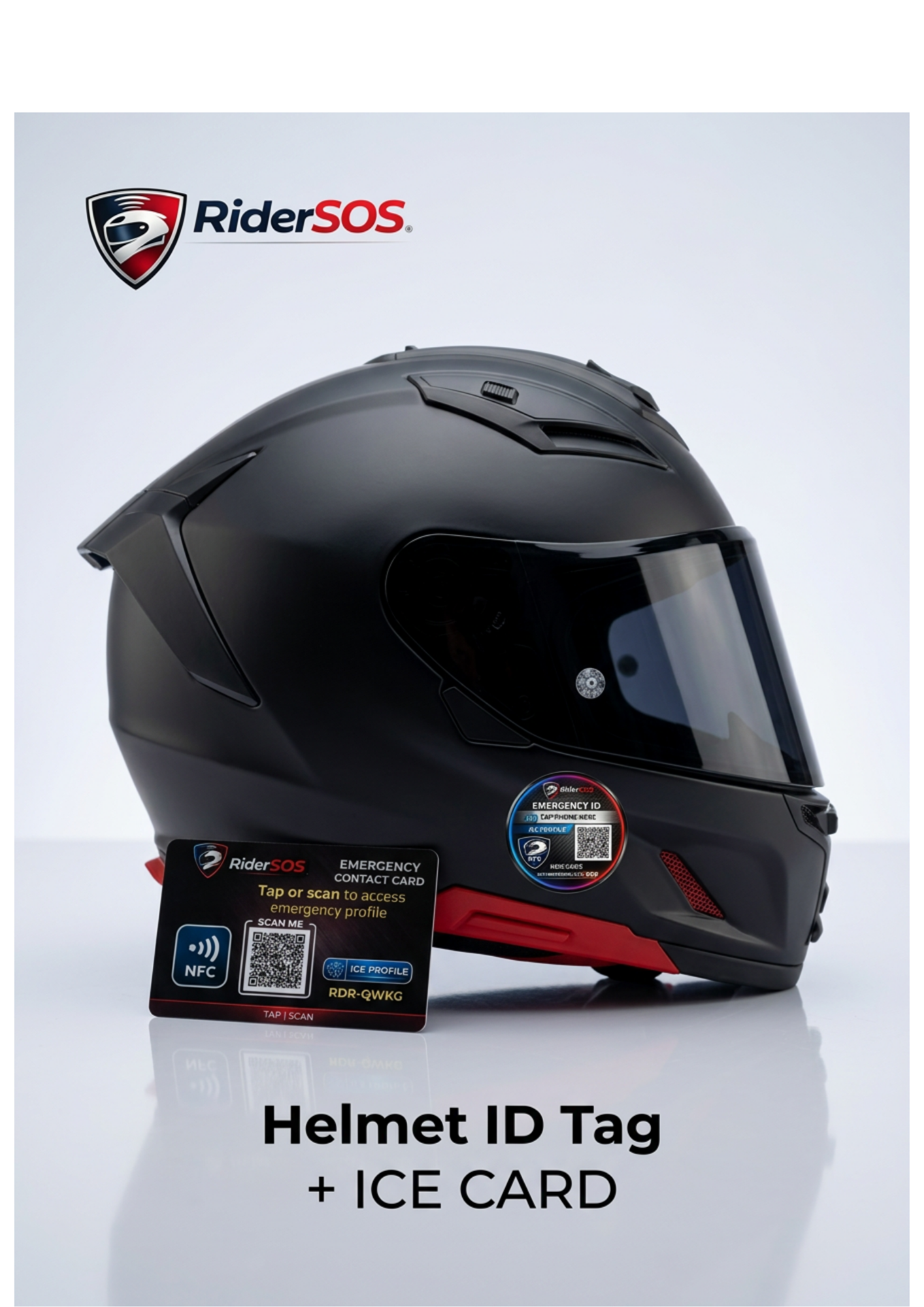 RiderSOS Emergency Helmet Tags & NFC Card